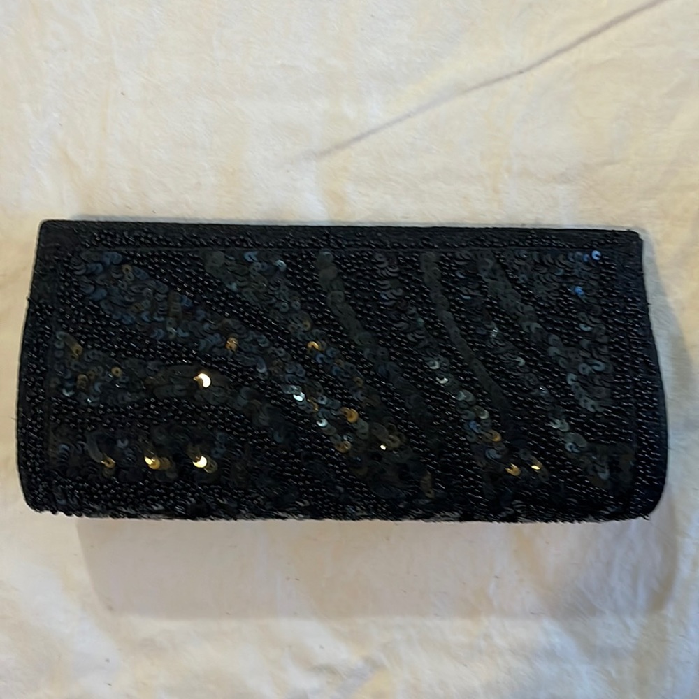 Black beaded clutch.